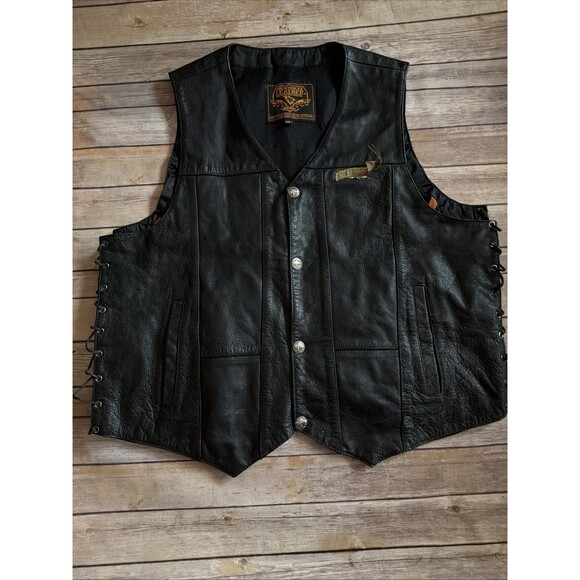 Milwaukee Mens Black Leather Straight Bottom Snap Vest Side Lace Gun Pockets 6XL